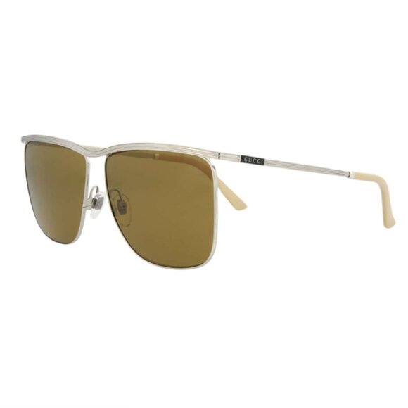 GUCCI GG0821S-002 Unisex Square Designer Sunglass Silver Black Beige/Brown 62 mm - Picture 1 of 3